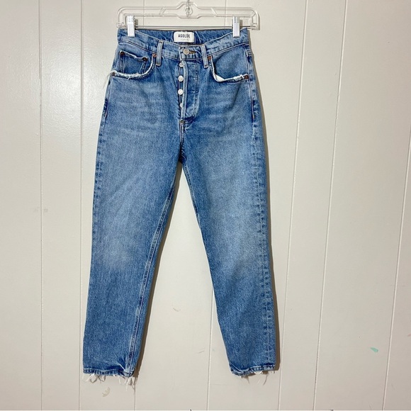 Agolde Riley Crop Blue Denim Jeans Size 24 - Picture 1 of 10